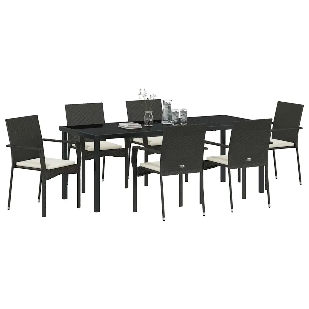 Set da Pranzo per Giardino con cuscino 7 pcs Nero polyrattan 3380083