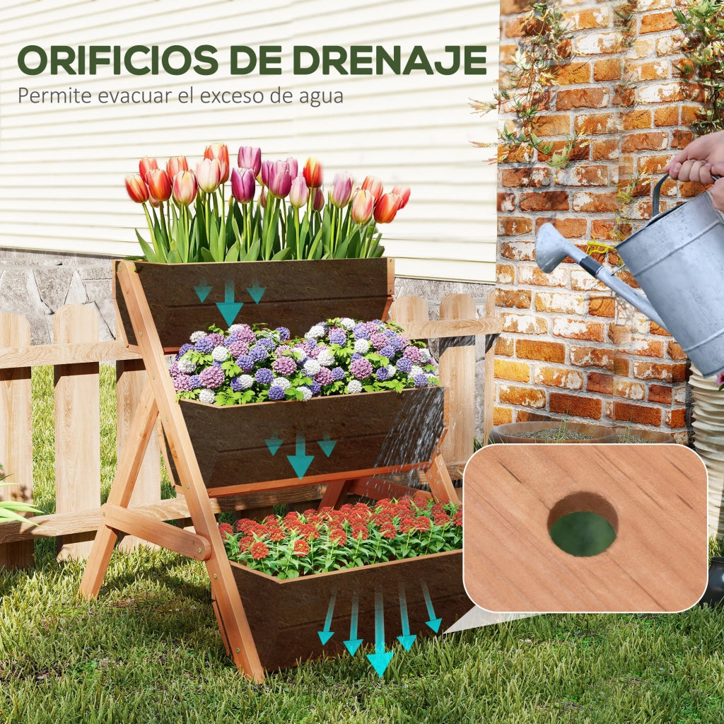 Giardino Letto Elevato Legno 3 Livelli con Drenaggio ¨C Zephmum ¨C Marrone 65x75x76 cm