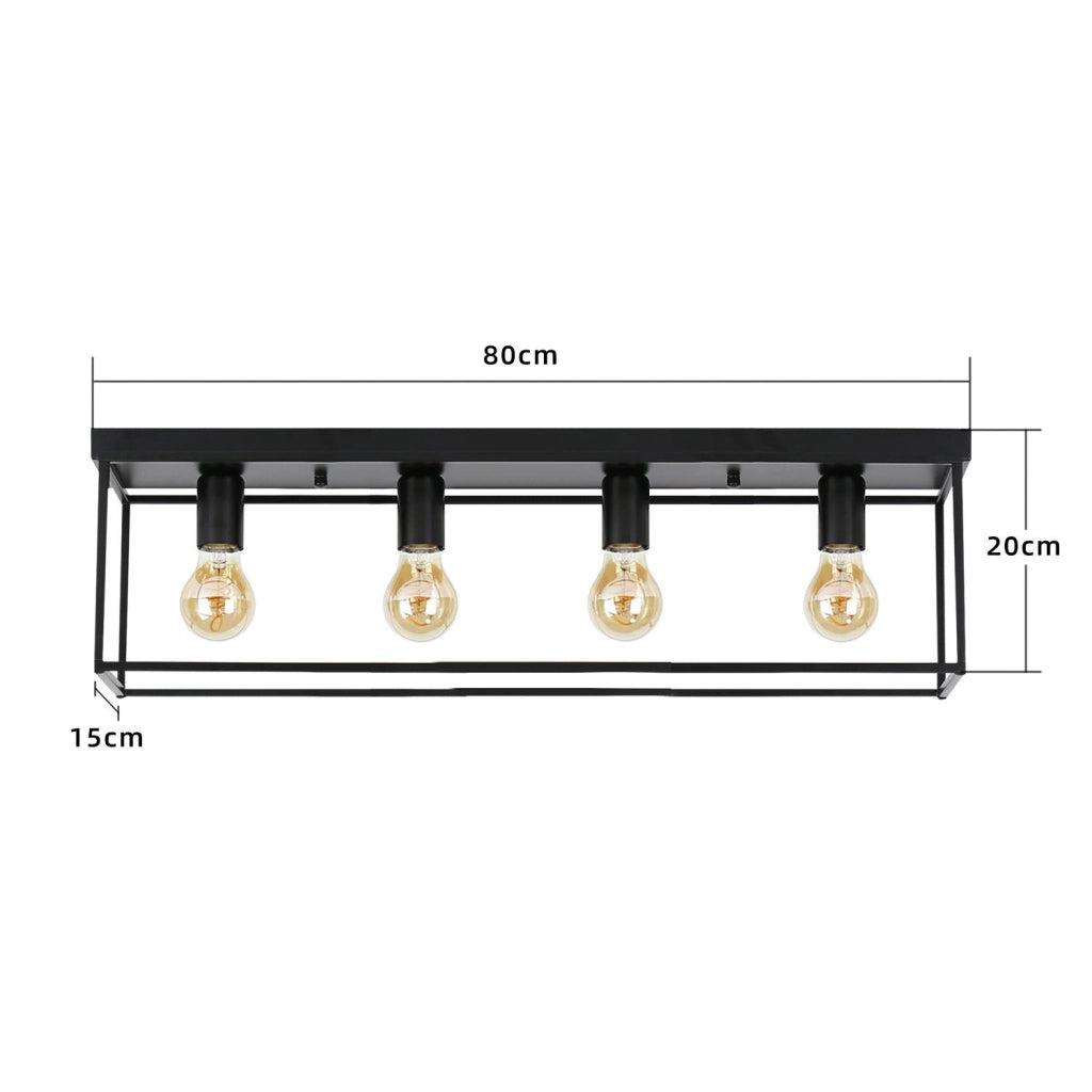 ZMH Lampada da soffitto industriale retrò nera 4 teste E27 con lampadine per camera letto soggiorno cucina corridoio