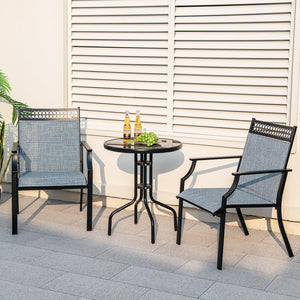 Set di 2 Sedie da Giardino in Textilene, Sedie da Esterno con Schienale Alto, Braccioli, Robusto Telaio in Metallo, Fino a 150 kg, per Patio Terrazza Balcone (Blu + Nero)