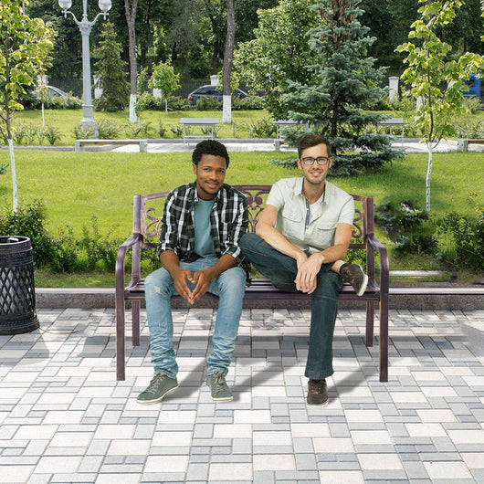 Panca da giardino con schienale 126x60x85cm Panchina in ghisa con braccioli-Panchine