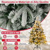 Albero di Natale136/186 cm, Albero di Natale Flockato con 150/250 Luci LED Bianco Caldo, 384/752 Punte di Ramo Miste e Aghi di Pino, Albero di Natale con Cerniera per Casa e Ufficio (136 cm)