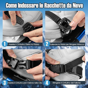 Set 4 in 1 Ciaspole da Neve 53/63/78 cm per Uomini, Donne e Ragazzi con Sistema di Fissaggio, Telaio in Alluminio, Bastoncini da Trekking, Ghette Gambe Impermeabile e Borsa