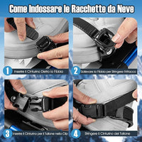 Set 4 in 1 Ciaspole da Neve 53/63/78 cm per Uomini, Donne e Ragazzi con Sistema di Fissaggio, Telaio in Alluminio, Bastoncini da Trekking, Ghette Gambe Impermeabile e Borsa