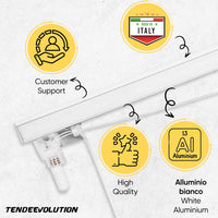 Bastone Binario per Tenda A Pacchetto A Vetro Professionale a 2 Calate in Alluminio Bianco Lunghezza 90 CM Comando a destra, attacco soffitto