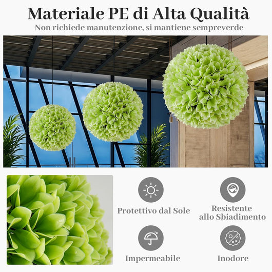 Set di 2 Piante Finte Sfera di Bosso 28 cm per Vaso, Palla di Topiarie Sintetica in PE da Giardino, Piante Artificiali Decorative Arredamento da Interno ed Esterno (Verde)