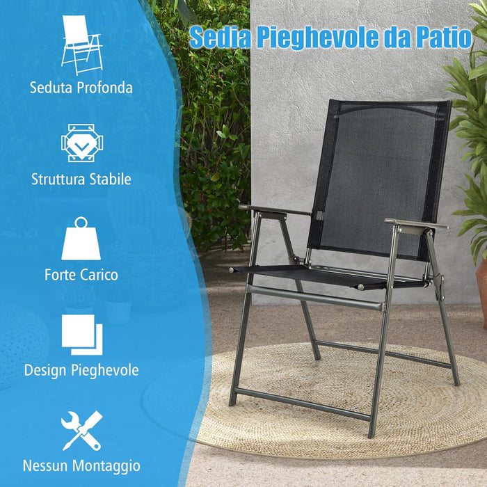 Set di 2/4 Sedie Pieghevoli da Giardino in Textilene, Sedie da Esterno con Schienale Alto, Poltrona Portatile per Giardino Campeggio Patio, Portata 150 kg (2, Nero, 62 x 58 x 96 cm)