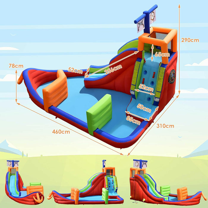 Castello Gonfiabile per Bambini 6 in 1, con Scivolo, Parete per Arrampicarsi, Piscina, Freccette, Gioco di Lancio, Pistole Acquatiche e Borsa, Ideale per 3 Bambini con Età 3-10 Anni