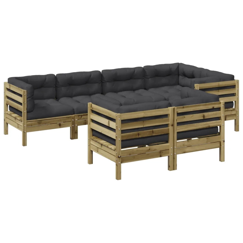 Set Divani da Giardino 7pz con Cuscini Legno Impregnato di Pino