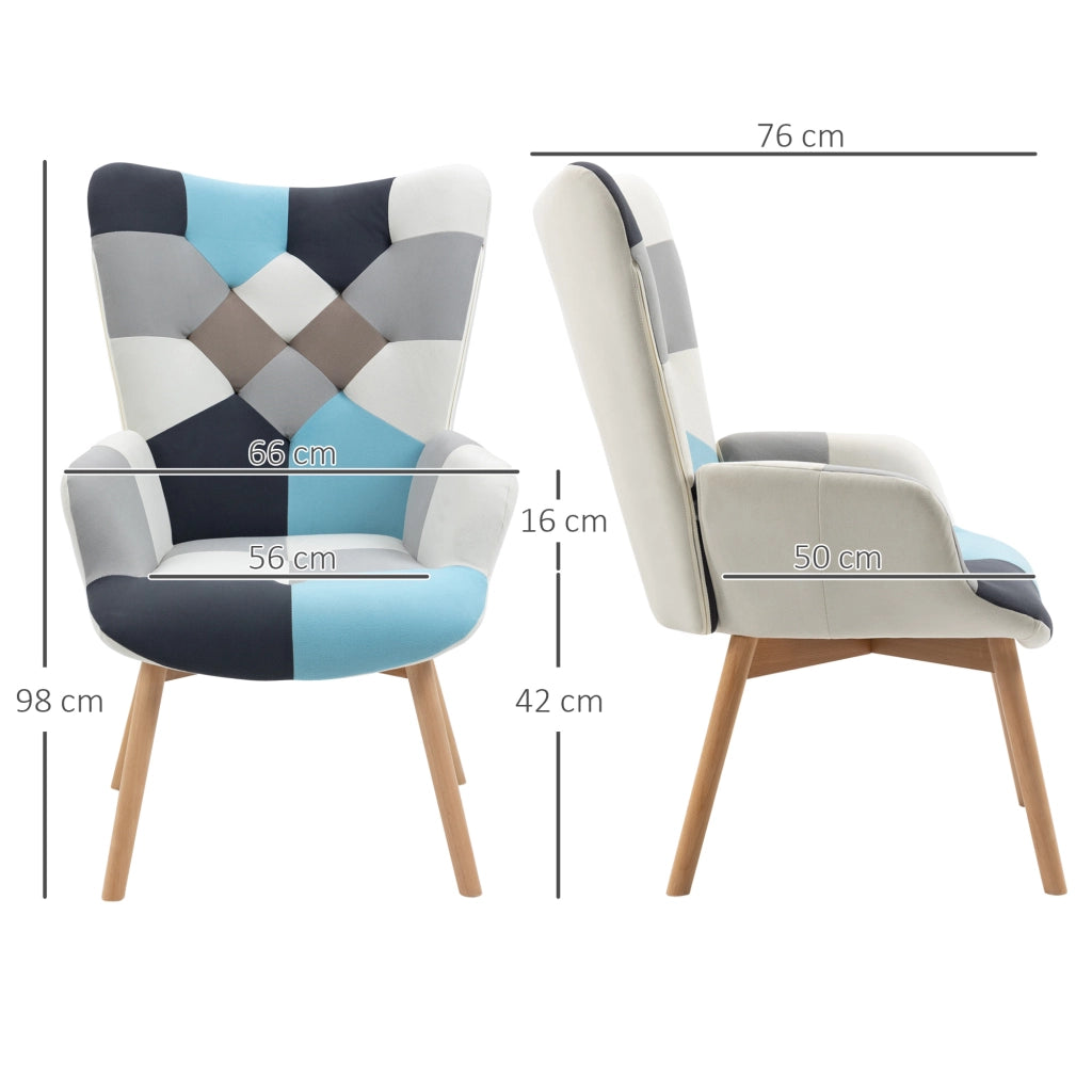 Poltrona Trapuntata in Velluto con Gambe in Legno ¨C Zephmum ¨C Grigio 66x76x98