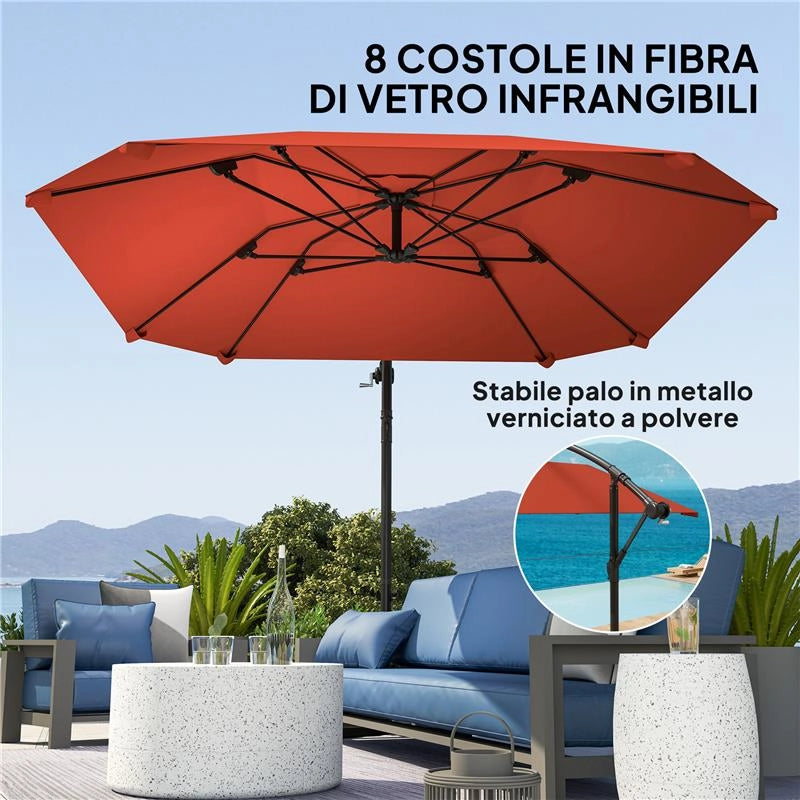 OMBRELLONE A SBALZO CON COPERTURA REGOLABILE E BASE A CROCE IN METALLO E POLIESTERE 260X304X245 CM BORDEAUX