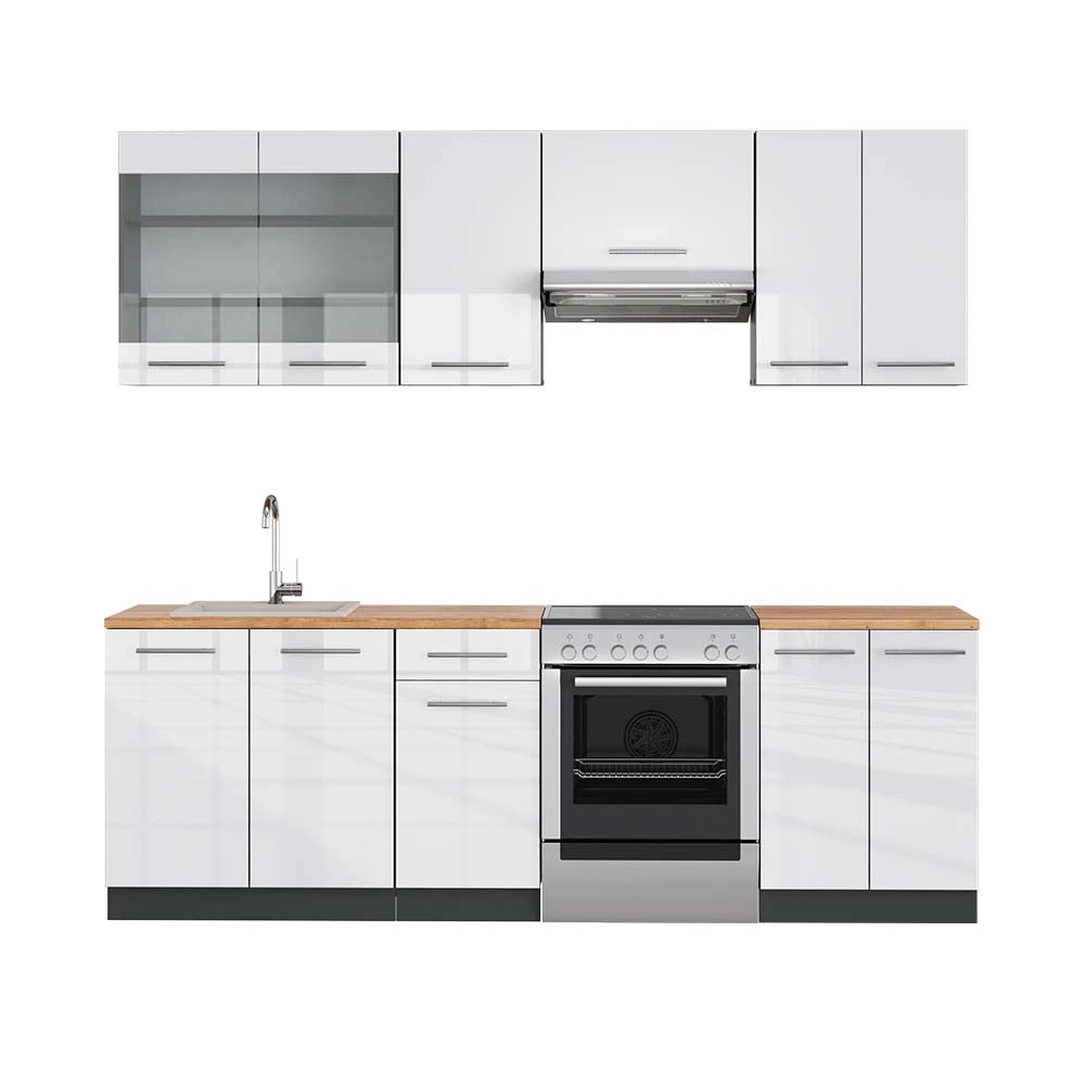Cucina componibile Fame-Line Bianco lucido/Antracite 240 cm, PL Rovere Vicco