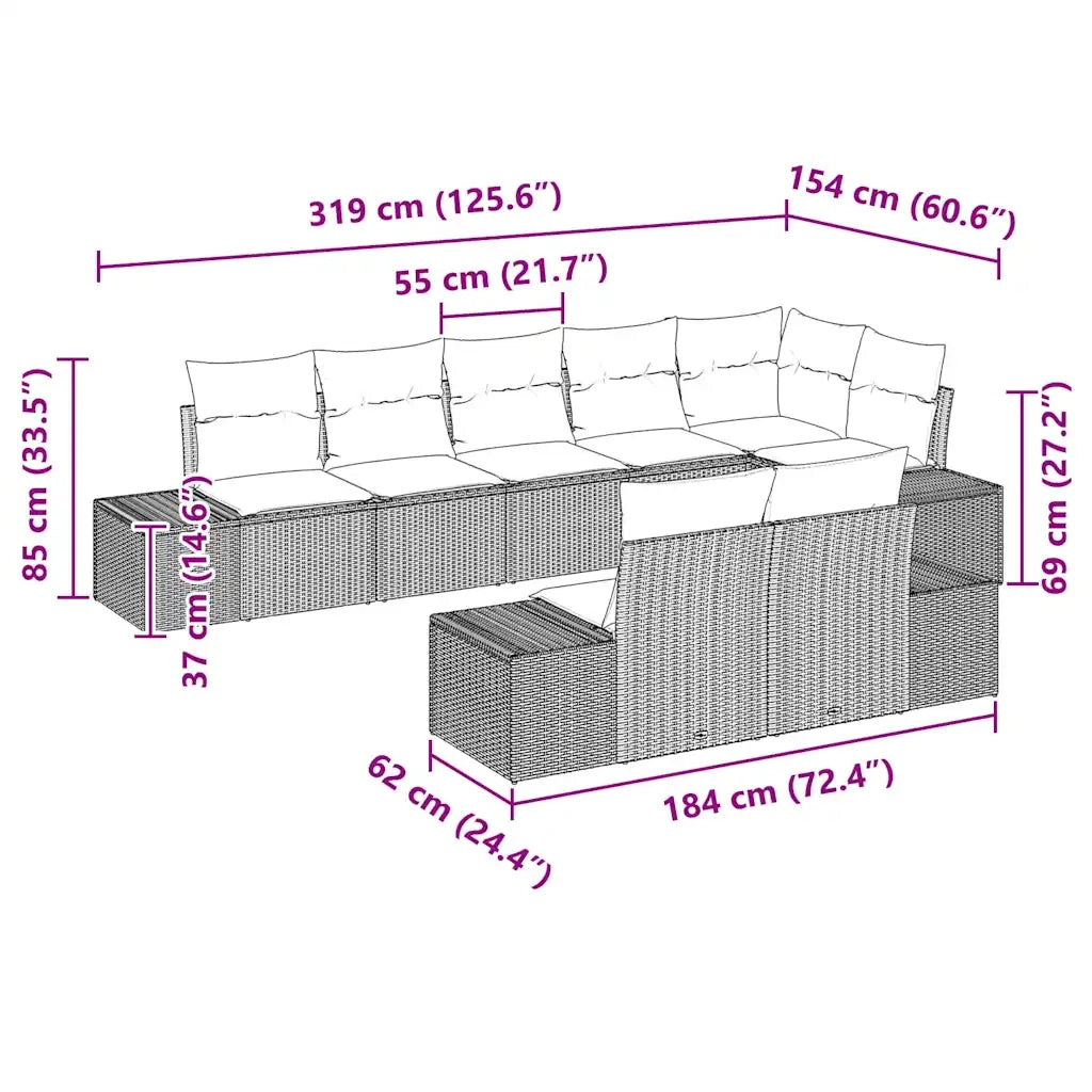 Set Divano da Giardino con cuscino 8 pcs Nero polyrattan 3347113