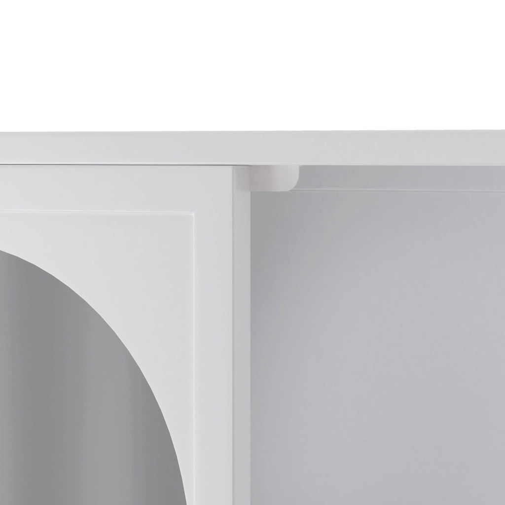 Mobile contenitore con 4 ante in vetro e metallo per cucina e soggiorno; 120×23×70 cm; bianco