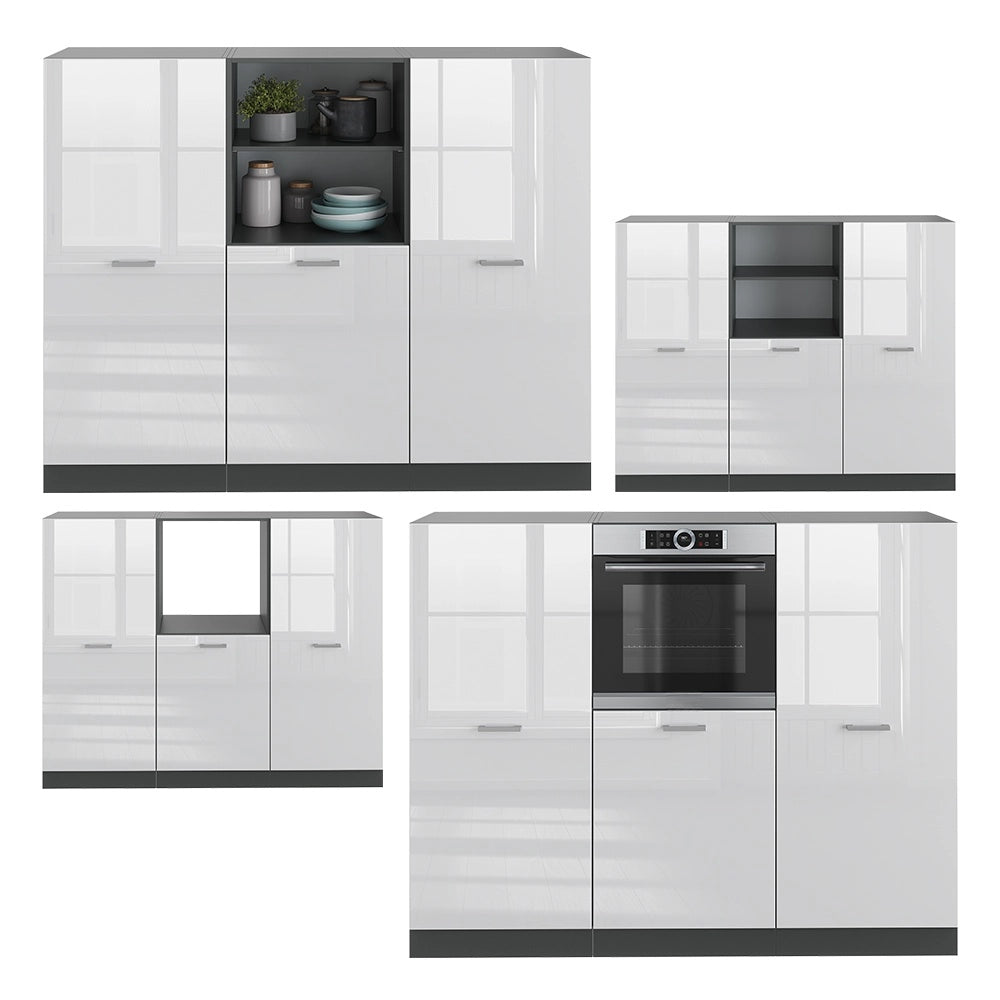 Cucine componibili piccole R-Line Bianco lucido/Antracite 180 cm senza piano di lavoro Vicco