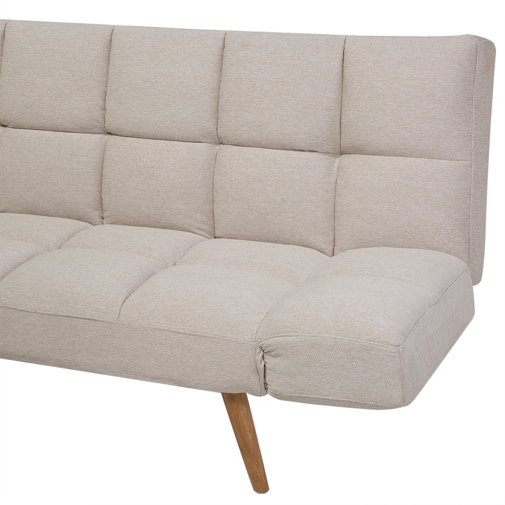 Divano letto Beige Tessuto Imbottito 3 Posti Schienale Reclinabile Quadrato Trapuntato