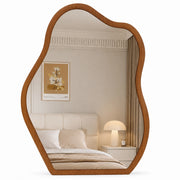 Specchio Asimmetrico da Parete Noce Cornice Legno Decorazione Interni 46x60 cm
