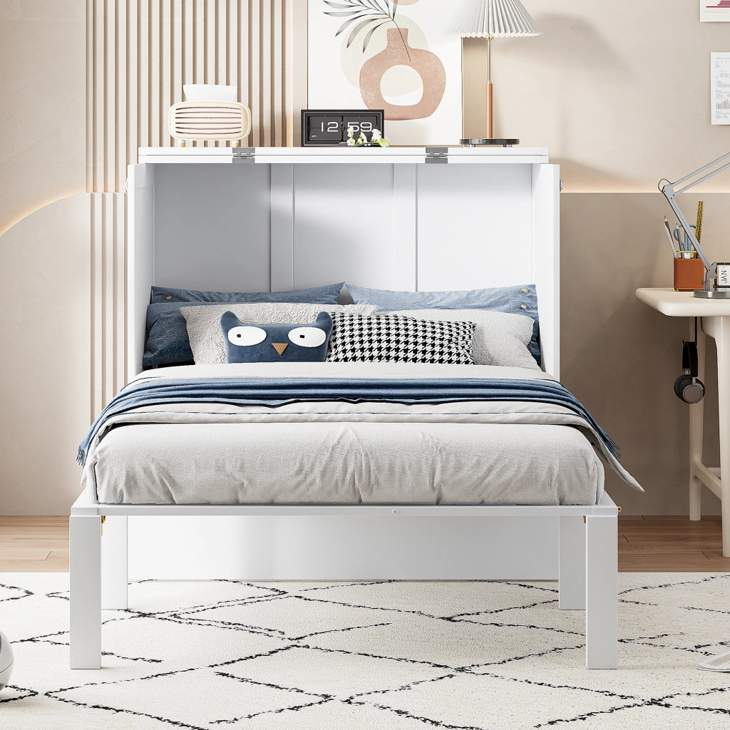 DESMIU Letto a scomparsa 90 × 200 cm 1 posto con vano portaoggetti e piano d'appoggio, senza materasso, bianco