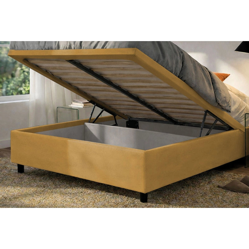 Letto imbottito Letto Matrimoniale alla Francese 140x200 cm Square - Contenitore,Microfibra,Ocra
