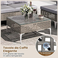 Set di Mobili da Esterno 5 Pezzi, Set da Conversazione in Rattan con Cuscini e Tavolino in Vetro Temperato, Tavolino e 4 Divani per Cortile, Bordo Piscina e Veranda (Modello 4,5 pezzi)