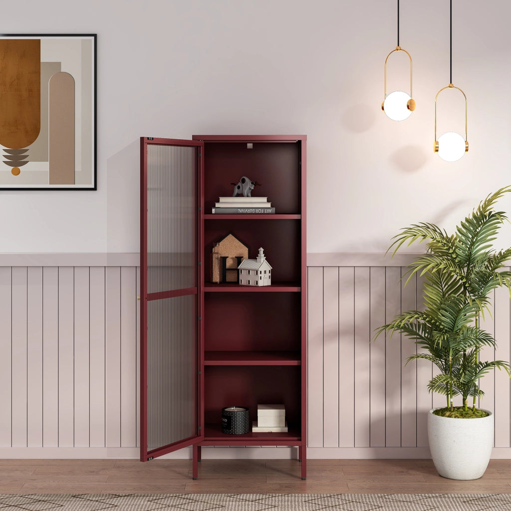 Armadio a Vetrata Säkylä con 4 Scomparti 150 x 50 x 35 cm in Acciaio - Rosso Vino [en.casa]