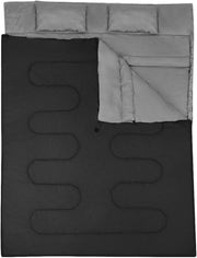 Sacco a Pelo Matrimoniale, Sacco a Pelo XL Matrimoniale per 2 Persone, con 2 Cuscini, per Campeggio, Escursionismo, attività all'Aria Aperta, 220 x 150 cm(Nero)