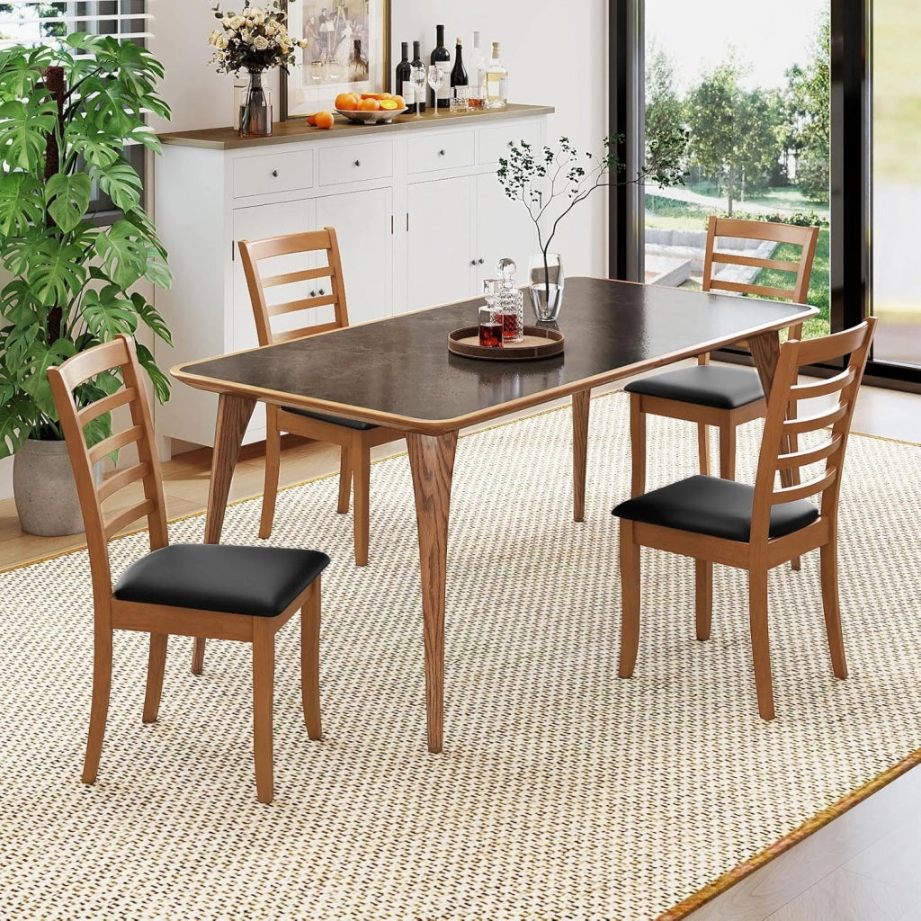 Set di 2/4 Sedie da Pranzo con Gambe in Legno di Gomma, Sedile Imbottito, Schienale Alto, Sedie Laterali Imbottite senza Braccioli per Sala da Pranzo, Cucina e Soggiorno (Nero)