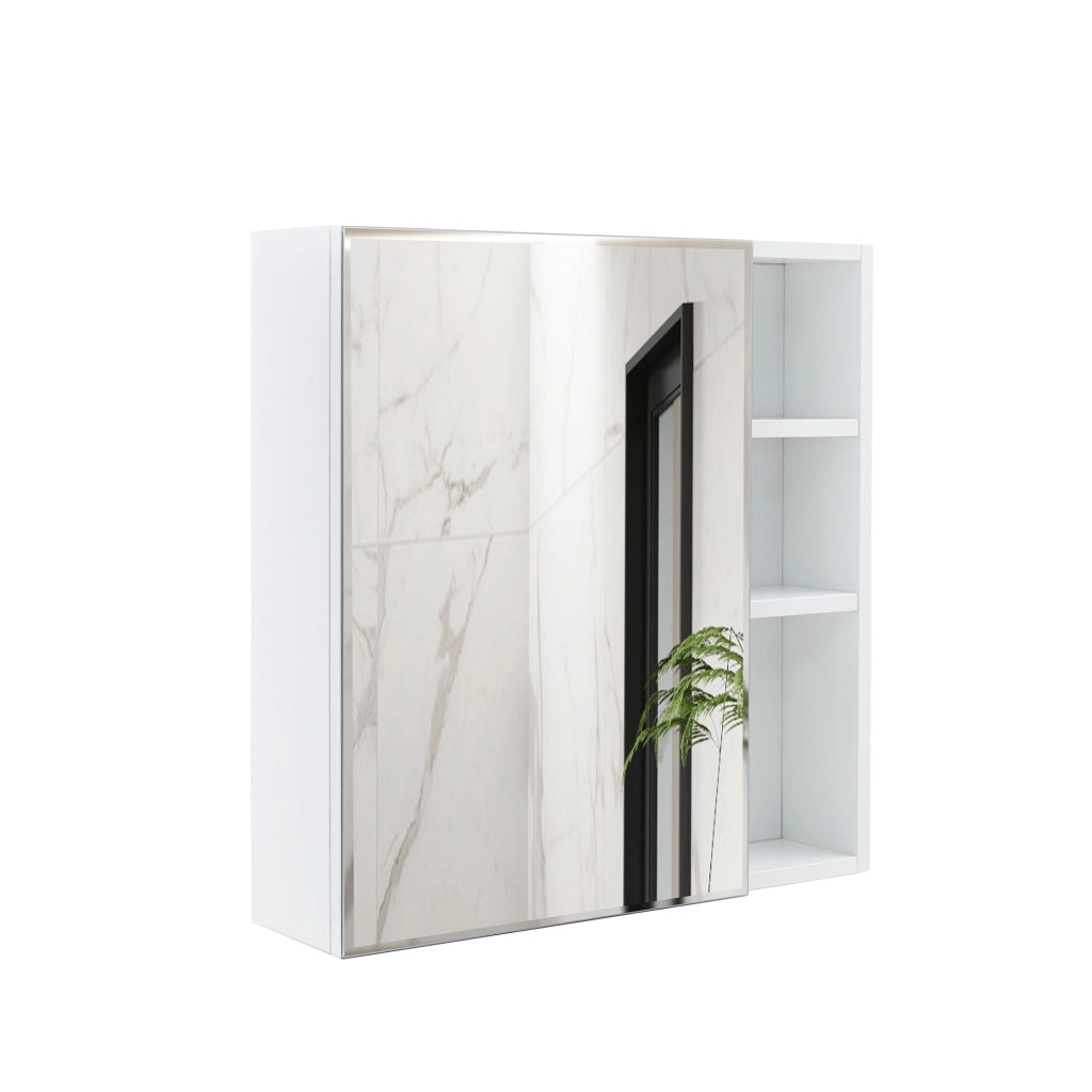 Armadietto a specchio da bagno con ripiani interni, porta specchio di sicurezza, per bagno e trucco, bianco, 55 × 56 cm