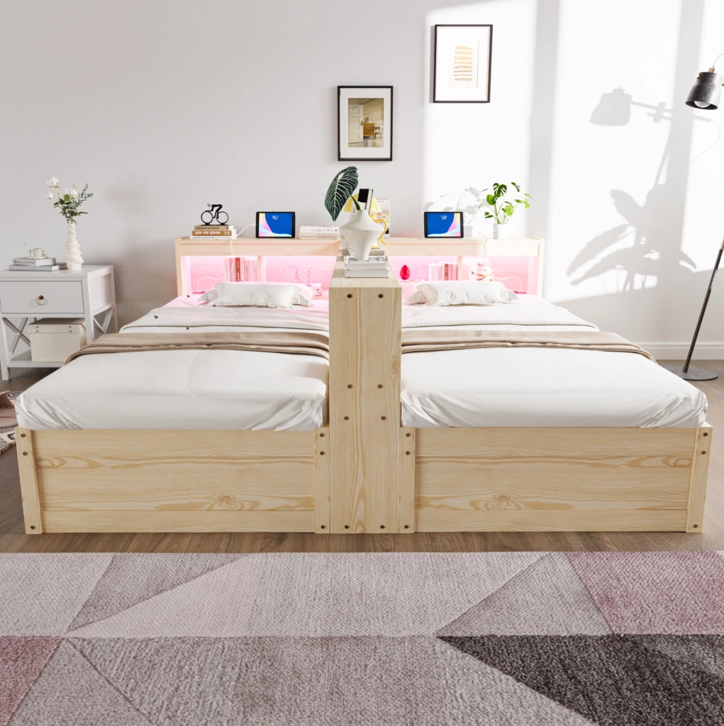 Letto multifunzionale 90/180x200 cm con LED, prese integrate e contenitore