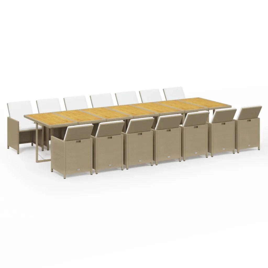 Set da Pranzo per Giardino 15pz con Cuscini in Polyrattan Beige cod mxl 36000