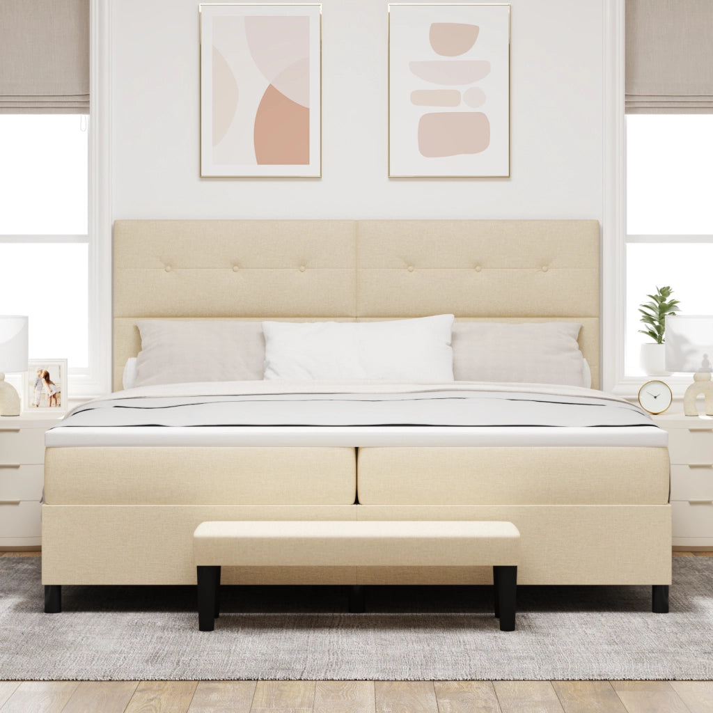 Letto a Molle con Materasso e Panchina Panna 200x200 cm Tessuto