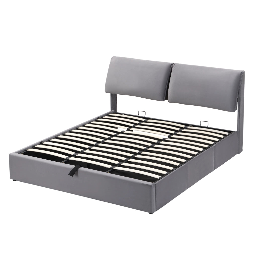 Letto imbottito 180x200 cm in velluto grigio con contenitore