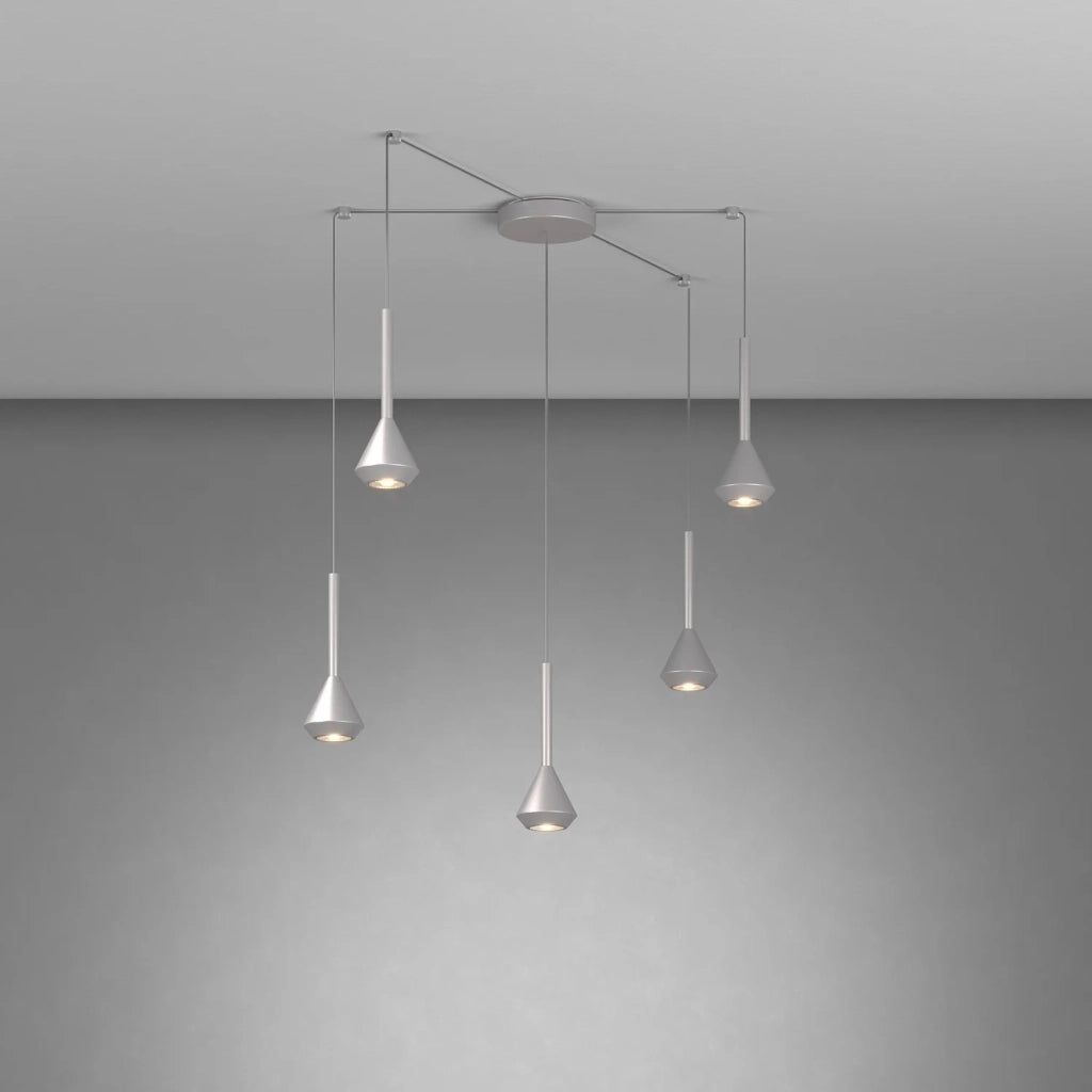 Lampadario Moderno Aygo Metallo Color Alluminio 5 Luci Gu10