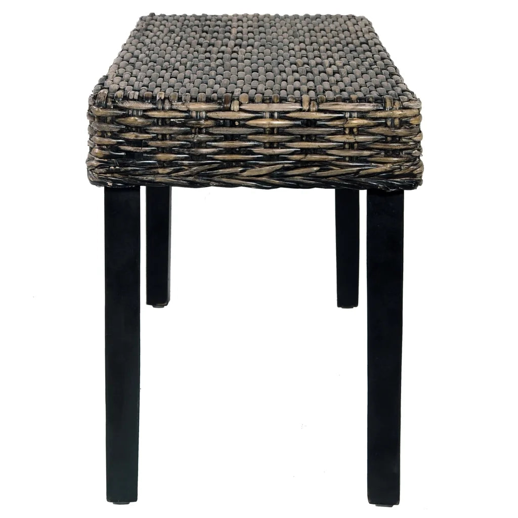 Panca 110 cm Nera in Rattan Naturale Kubu e Massello di Mogano 285790