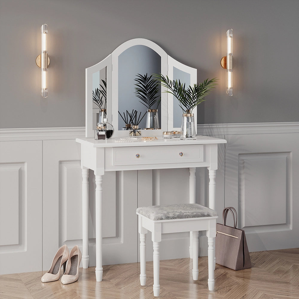 Vicco Tavolo da toeletta Bianco 80 cm con sgabello