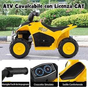 Quad Elettrico per Bambini 18-36 Mesi, Macchina Cavalcabile per Bambini con Batteria Ricarilabile 6V, Veicolo Elettrico con Faro a LED e 4 Ruote per Interno ed Esterno, Portata 25 kg