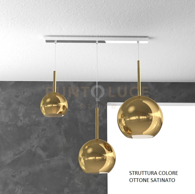 SOSP. OTTONE SAT. RETTANGOLARE 3 LUCI VETRI (1 X GRANDE+ 1 X MEDIO+ 1 X PICCOLO)TUTTI ORO 1155OS-S3 RMIX-OR