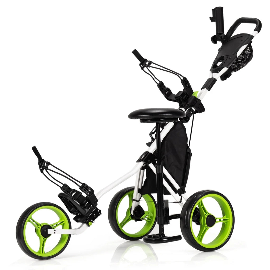 Carrello da golf pieghevole a 3 ruote 129,5 x 75 x 101,5-119,5 cm con freno ergonomico design accogliente ferro verde 20_0011344