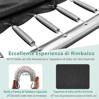 Trampolino da Esterno per Bambini e Adulti 317 x 255 cm, Tappeto Elastico Rettangolare con Canestro da Basket, Porta da Calcio, Scala Antiscivolo, Rete e Telaio in Acciaio, Portata 500 kg