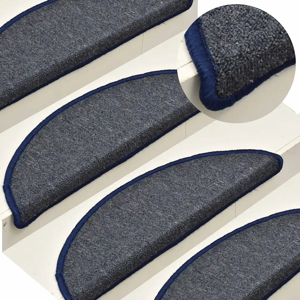Tappetini per scale 30 pz | Gradini per Scale 56x17x3 cm Grigio scuro e blu semicircolari