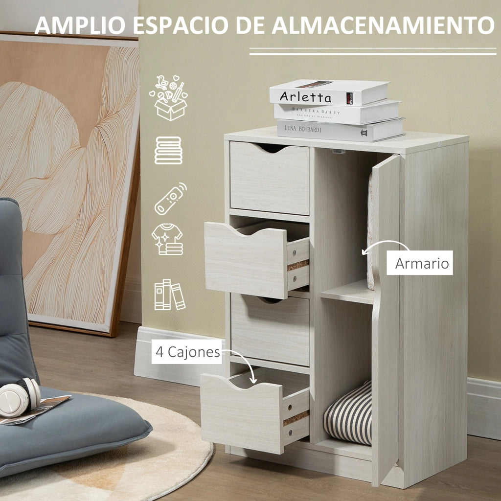 Armadio con 4 Cassetti 1 Anta e Ripiano Interno ¨C zephmum ¨C Bianco 54x29x83 cm