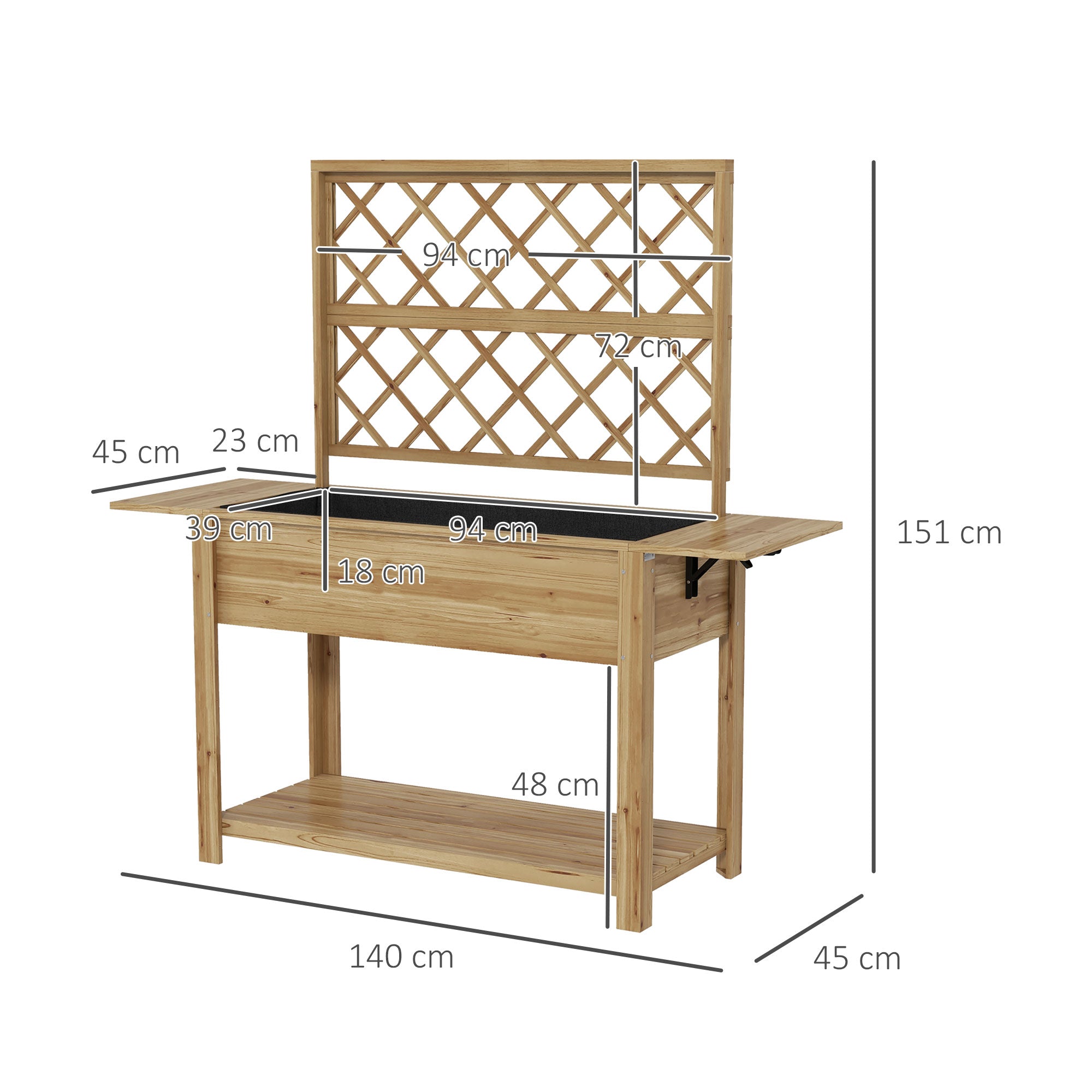 Fioriera con Grigliato e Ripiani Laterali e Inferiore 140x45x151 cm in Legno di Abete