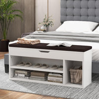 Scarpiera Panca con Cuscino, Scarpiera da Ingresso Salvaspazio, Panca Contenitore per Ingresso Corridoio, 104x30x48 cm, Carico 150 kg (Bianco)