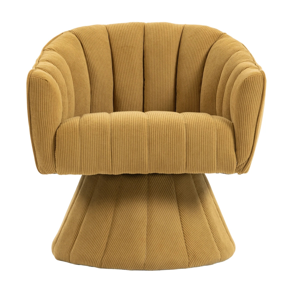 Poltrona girevole 360° imbottita in velluto a coste giallo senape; 70x66x72 cm