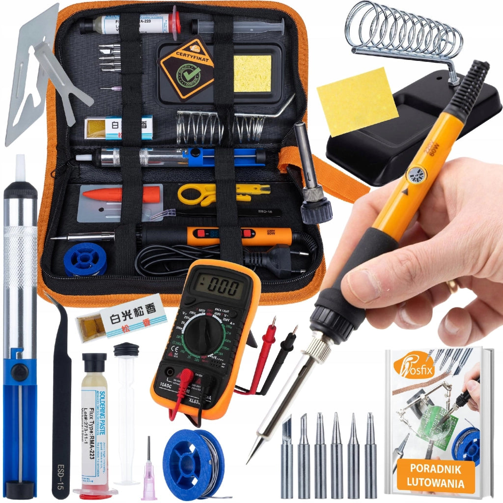 Set di Saldatura Rosfix Pitbull 60W con Multimetro XL830L – 9 in 1 | Regolazione Temperatura 200–450°C