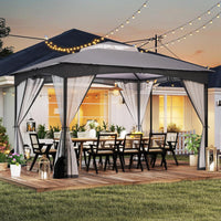 Gazebo da Giardino 3 x 3,6 m, Gazebo con Zanzariera a Doppia Copertura con Sacchetti di Sabbia e Picchetti a Terra, Tenda Impermeabile con Struttura in Metallo per Prato (Grigio)