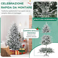 Albero di Natale Artificiale Innevato 147/186/210 CM, Albero di Natale con Cerniera e 8 Modalità luminose, 160/260/350 Luci LED Multicolori e 436/820 /1164 Punte di Ramo in PVC e PE (186 CM)