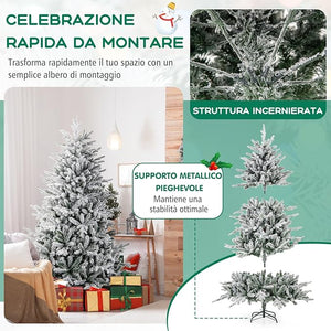 Albero di Natale Artificiale Innevato 147/186/210 CM, Albero di Natale con Cerniera e 8 Modalità luminose, 160/260/350 Luci LED Multicolori e 436/820 /1164 Punte di Ramo in PVC e PE (186 CM)
