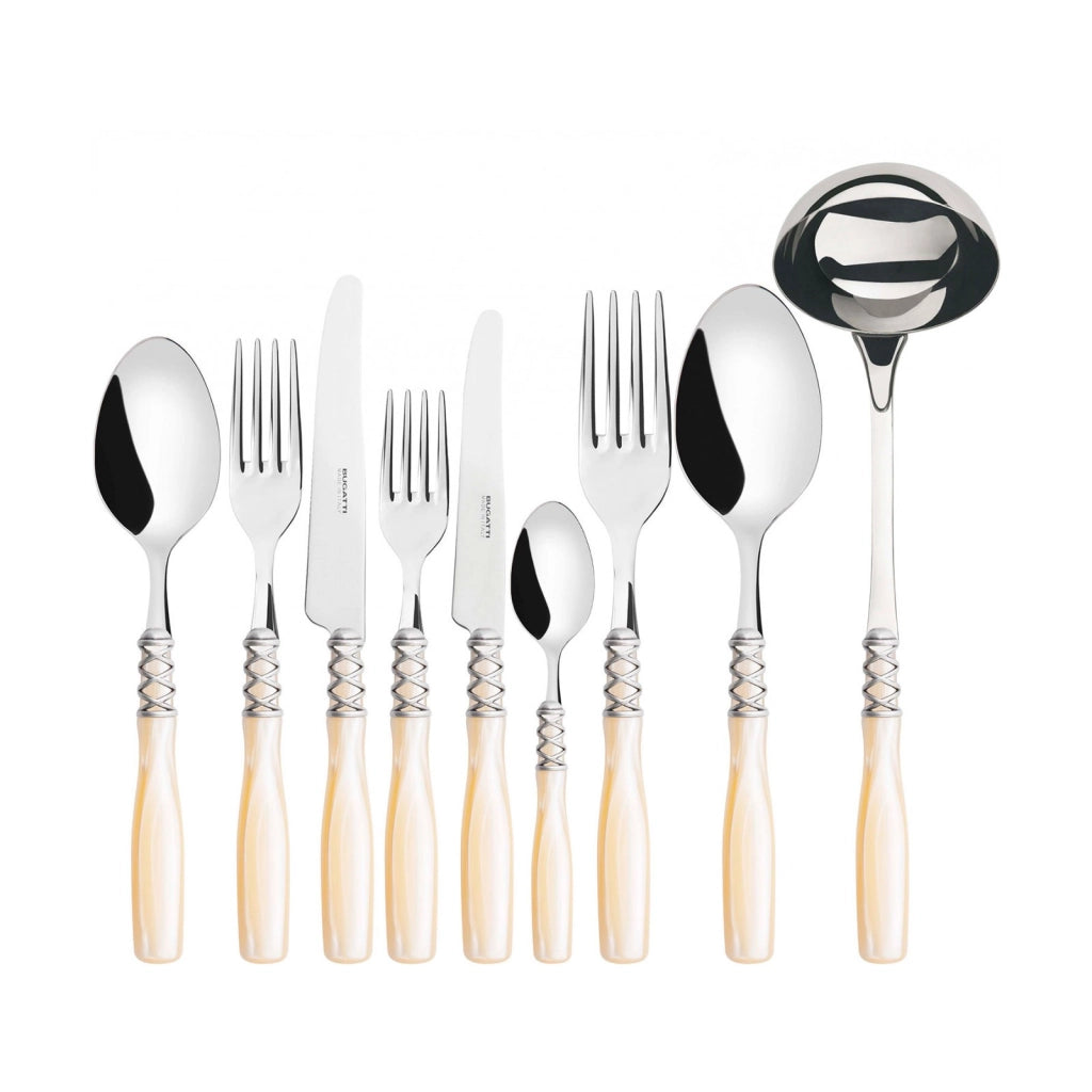 ARIANNA Ghiera Argento Anticato, Posate Set 75 Pz, Scatola Wengè, Colore: Avorio