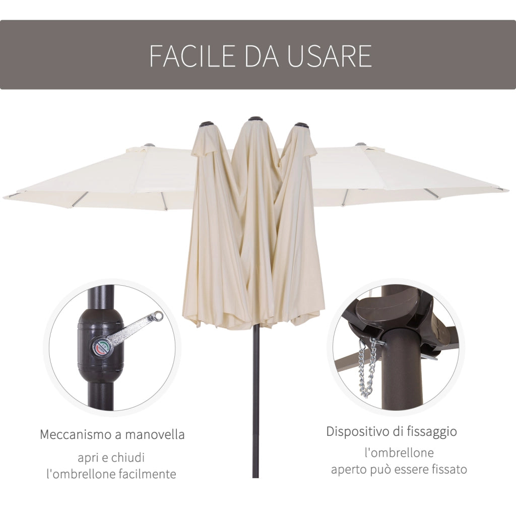 EasyComfort Ombrellone Doppio da Giardino 4.6x2.7 m a 12 Stecche con Prese d'Aria e Manovella, Ombrellone per Esterni in Acciaio e Poliestere, Anti UV, Beige